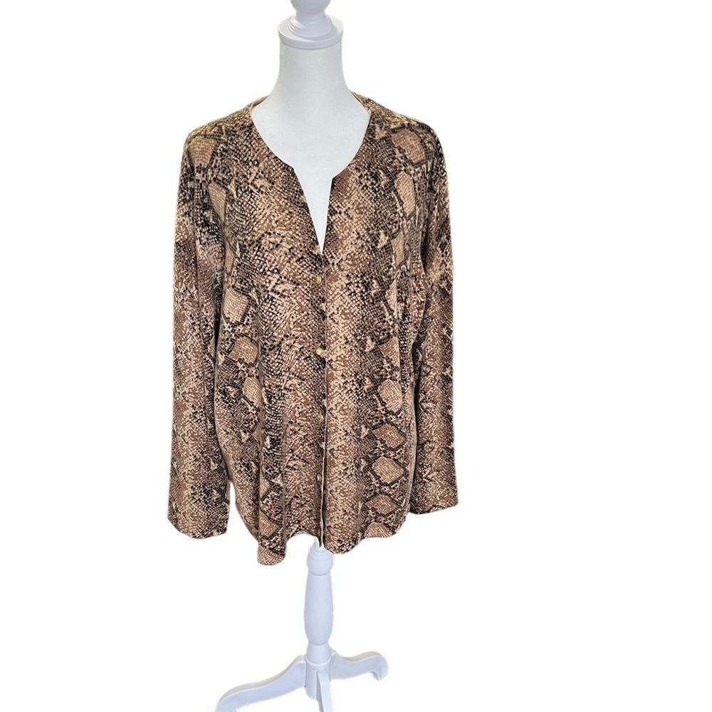 Eileen Fisher Snake Print Open Front Cardigan Swe… - image 2